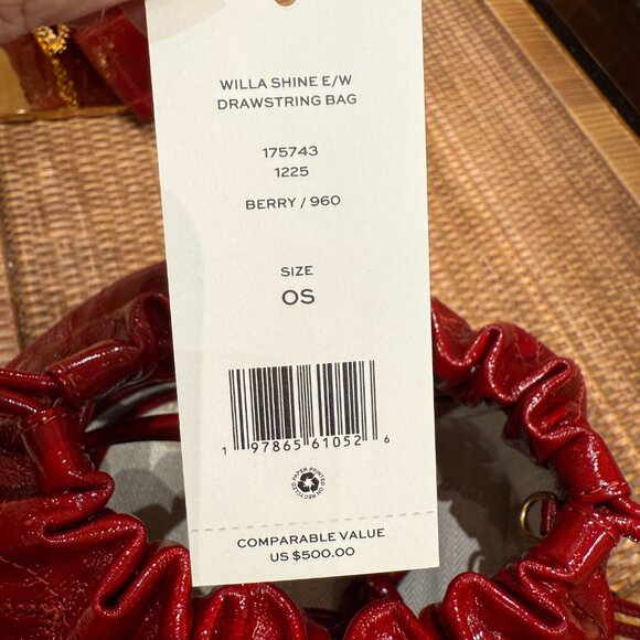 Best Price‼️Tory Burch Willa E/W Drawstring Bag 175743 Berry $500 - Picture 8 of 11